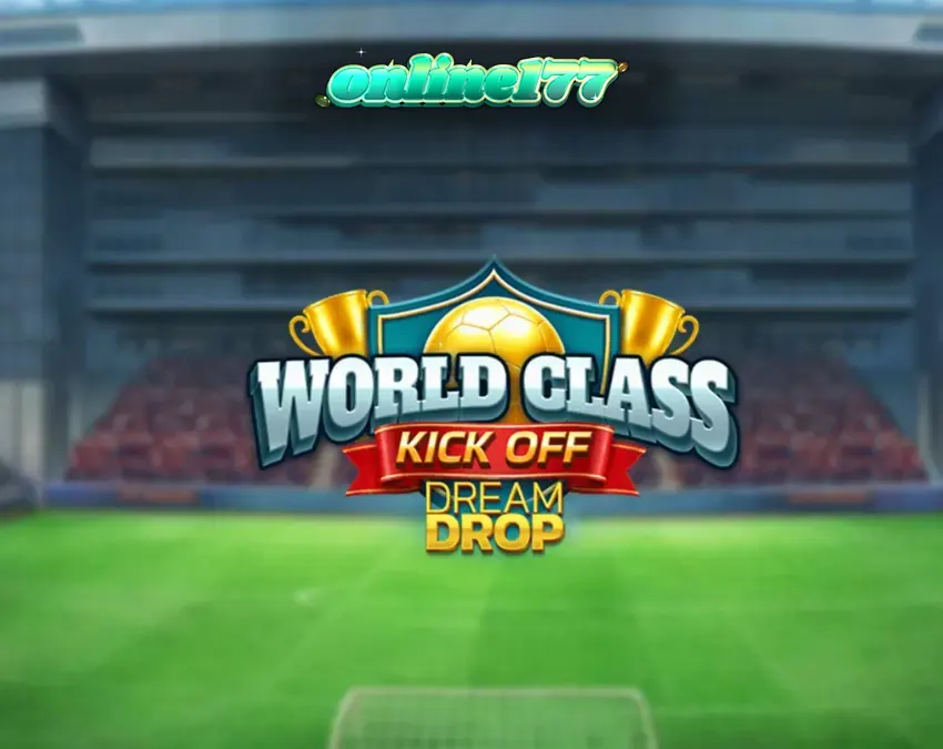 Tampilan antarmuka slot World Class Kick Off Dream Drop dengan elemen sepak bola retro